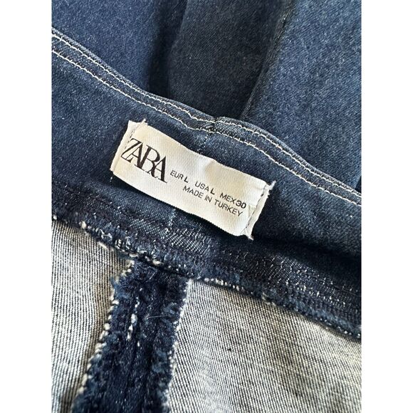 Zara High-Waisted Cut Out Blue Denim Biker Shorts size Large - Picture 4 of 4